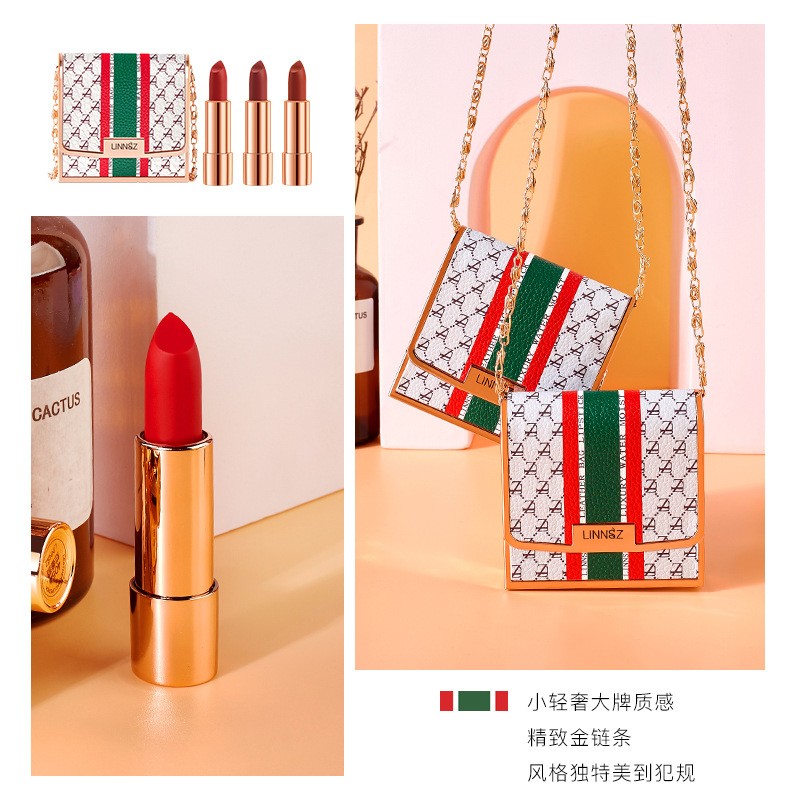 Wholesale Linnsz Velvet Print My Soul Leather Bag Lipstick Set Hot Sale Three Per Pack Box Factory Outlet