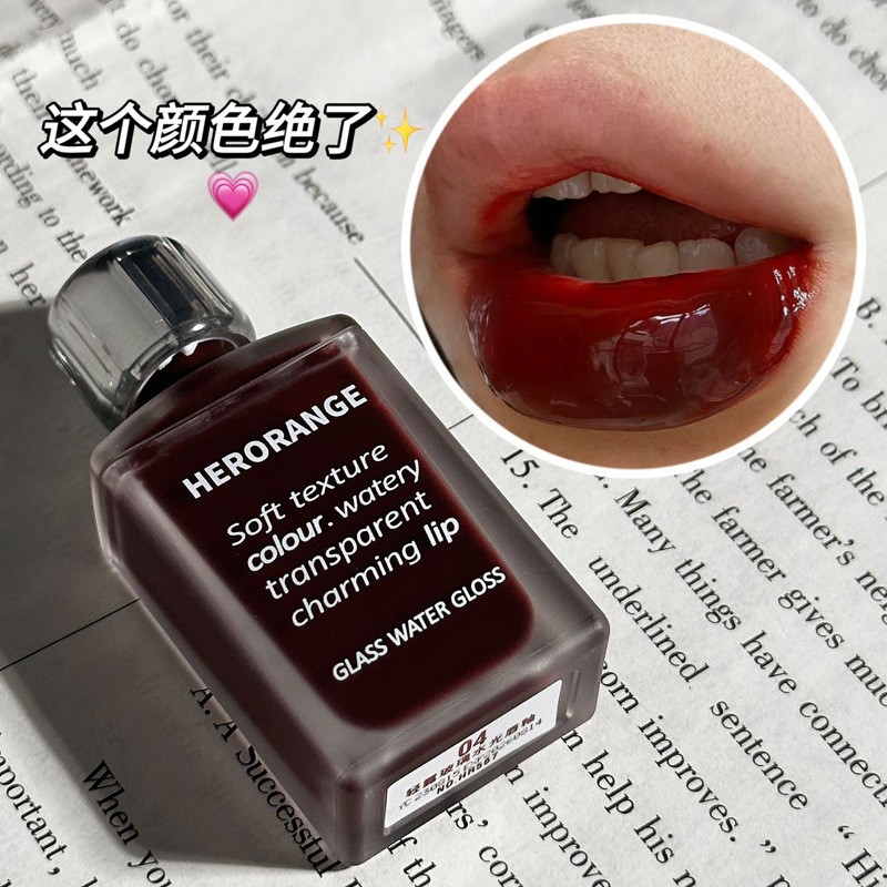 HERORANGE Jelly Mirror Lip Glaze Non-stick Cup Glass Lip Tint Sexy Red Liquid Lipstick for Students Beauty Lip Makeup 6 Colors