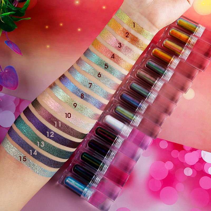 Wholesale Hot Sale 49 Colors Dual Color Chrome Pigment Satin Eyeshadow Multicolor Neon Chrome Chameleon Eyeshadow Liquid