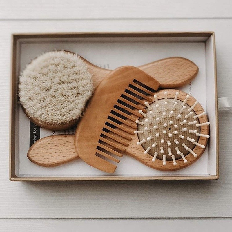 Baby Hair Brush - Wooden Comb Newborn Set