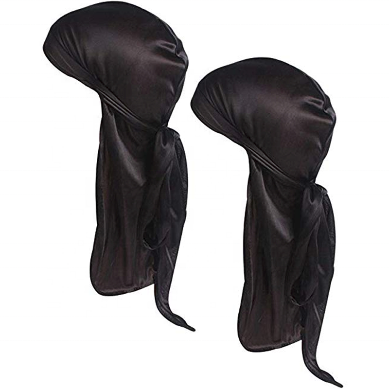 Satin Head Wrap - Silk Black Tail Cap