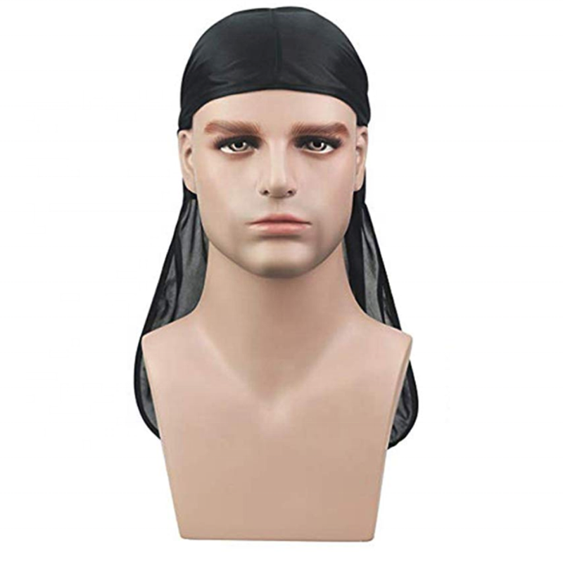 Satin Head Wrap - Silk Black Tail Cap