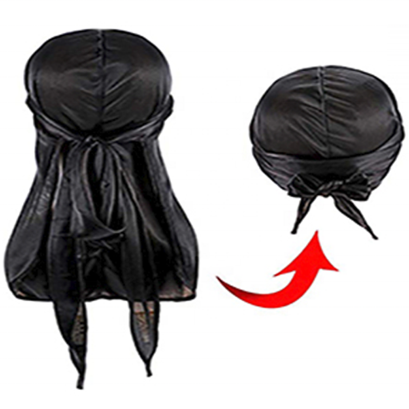 Satin Head Wrap - Silk Black Tail Cap