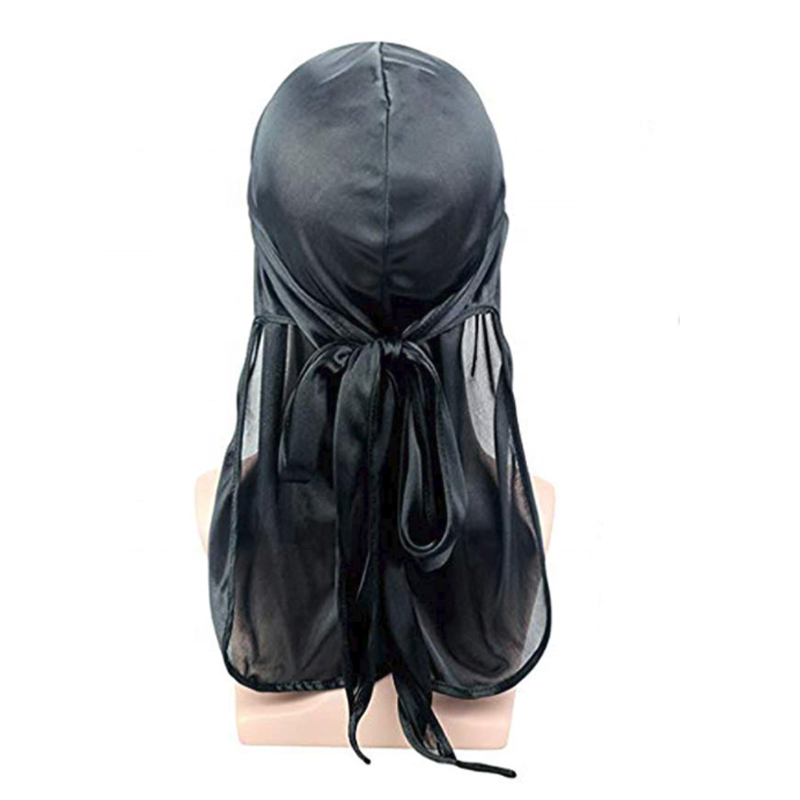 Satin Head Wrap - Silk Black Tail Cap
