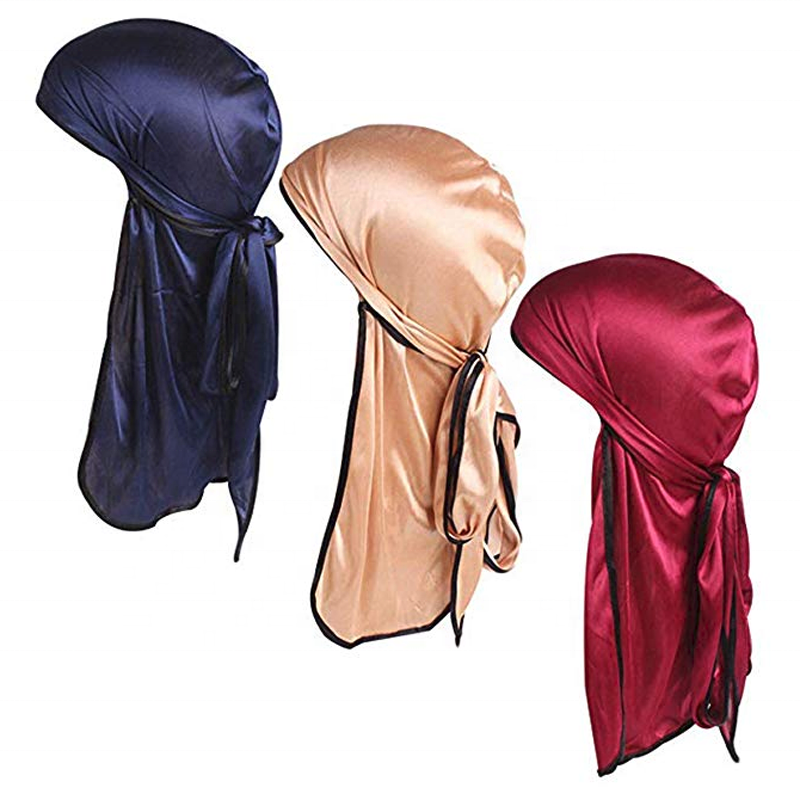 Satin Head Wrap - Silk Black Tail Cap