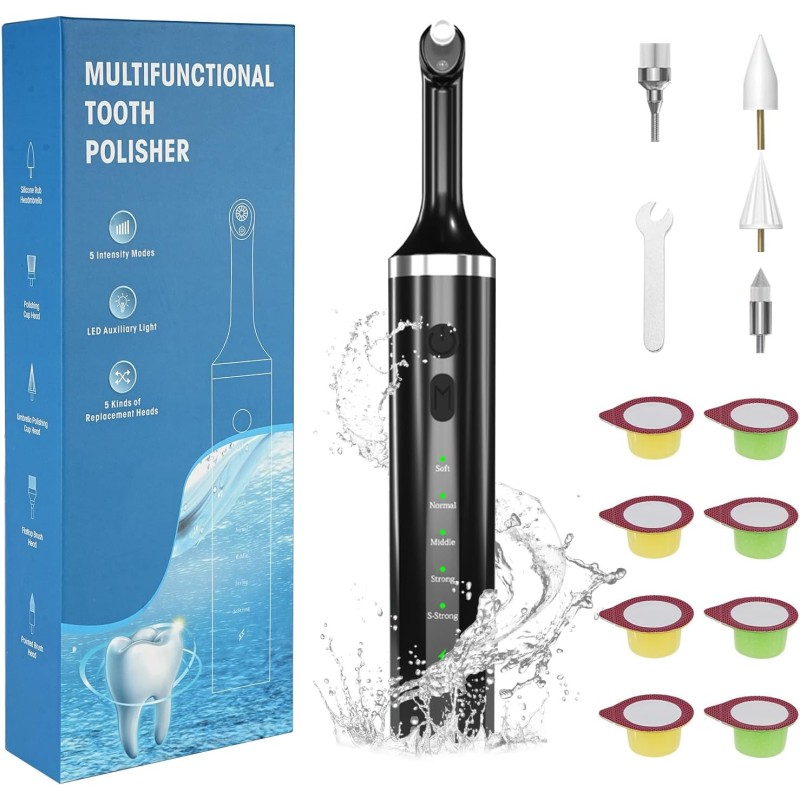 Tooth Polishing Kit Manufacturer - Waterproof with 5 Brush Heads 8 Pastes 5 Speed Modes