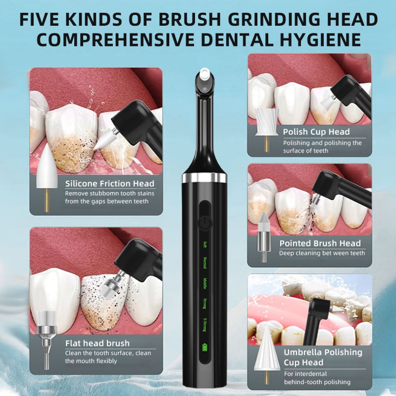 Teeth Cleaning Kit Manufacturer - Portable Multi-purpose Whitening Tool 5 Brush Heads LED