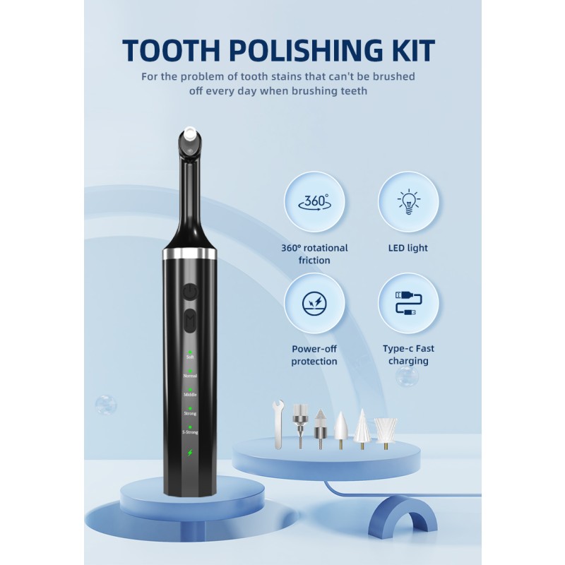 Electric Polisher Kit Manufacturer - Home Use Teeth Grinder Tartar Scaler 5 Brush Heads 5 Speeds