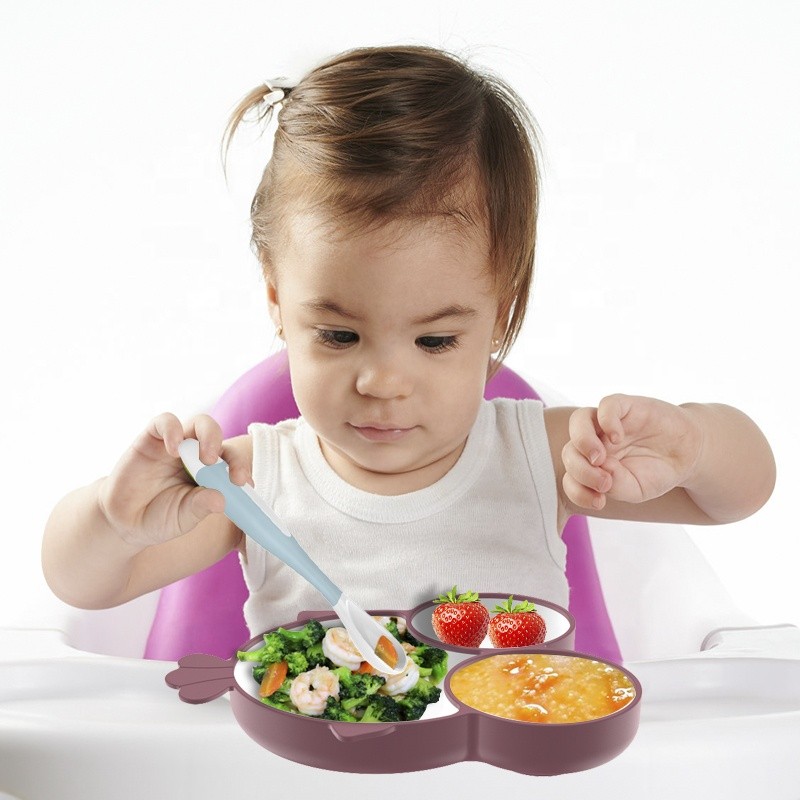 Toddler Diningware Set Manufacturer - Silicone Divided Suction Plate with Spoon Fork Pre-Training