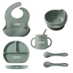 Silicone Kids Feeding Set Manufacturer - OEM Cup Bowl Tableware Suction Dish Bibs Spoon Plate Set
