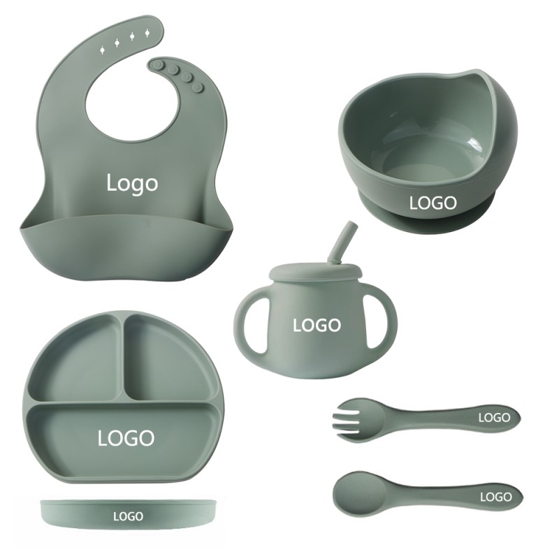 Silicone Kids Feeding Set Manufacturer - OEM Cup Bowl Tableware Suction Dish Bibs Spoon Plate Set