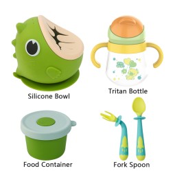 Baby Tableware Set Manufacturer - Anti Spill Dinosaur Suction Bowl Spoon Fork Dinner Set for Kids