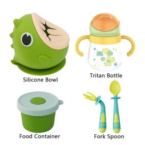 Baby Tableware Set Manufacturer - Anti Spill Dinosaur Suction Bowl Spoon Fork Dinner Set for Kids