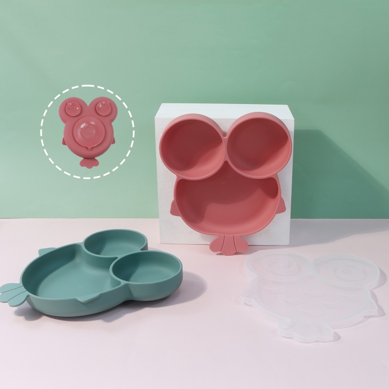 Toddler Diningware Set Manufacturer - Silicone Divided Suction Plate with Spoon Fork Pre-Training
