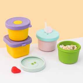 Breast Milk Bottle Manufacturer - Microwavable Food Grade Silicone Cartoon Pattern with Lids 0-12 Months