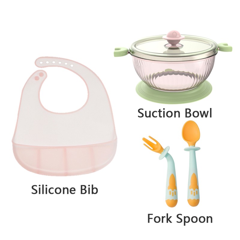 Silicone Tableware Set Manufacturer - Customizable Food-Grade Washable Bib and Snack Bowls for Baby