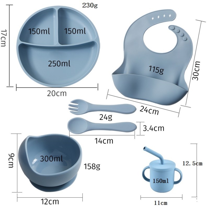 Baby Feeding Tableware Set Manufacturer - 6 Piece Child Tool Deep Split Tray Eco Silicone