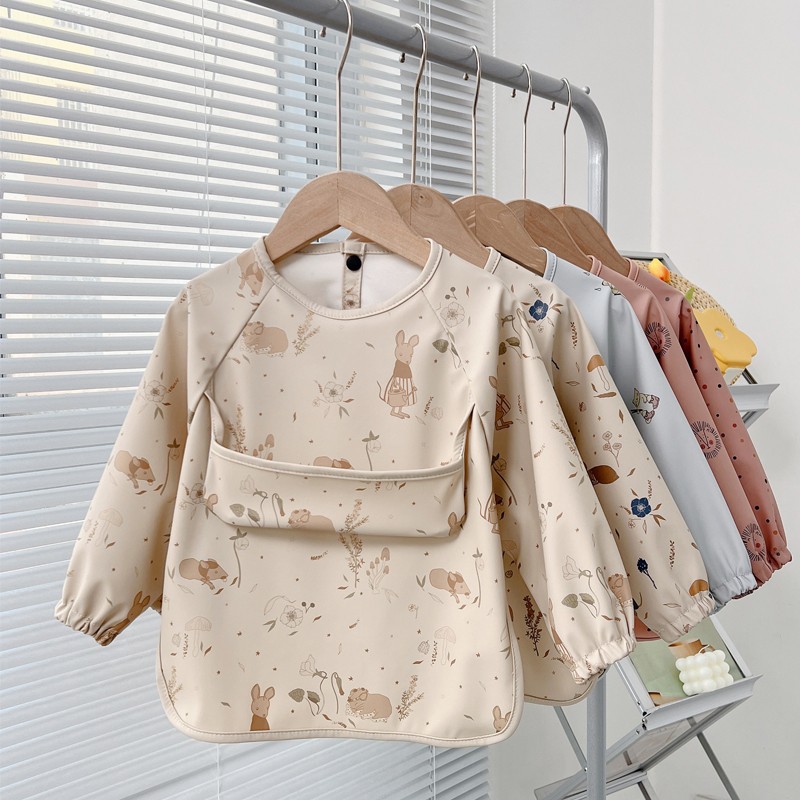 Baby Dribble Bibs Manufacturer - Manufacturer's Hot Sale Eco-Friendly PU High Quality Short Sleeve Apron Snap Button