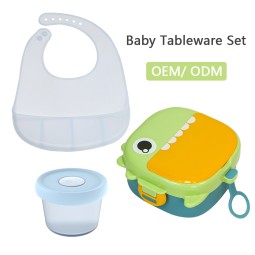 Silicone Baby Feeding Set Manufacturer - Biboo New BPA Free Eco-Friendly Storage Box Bowl Bib Set
