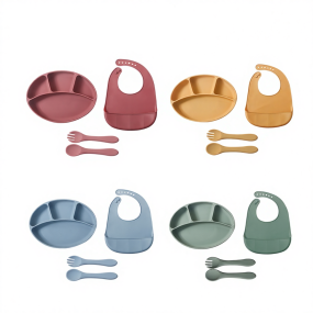 Silicone Baby Tableware Set Manufacturer - OEM/ODM Wholesale Spoon Fork Suction Plate Bib for Toddlers