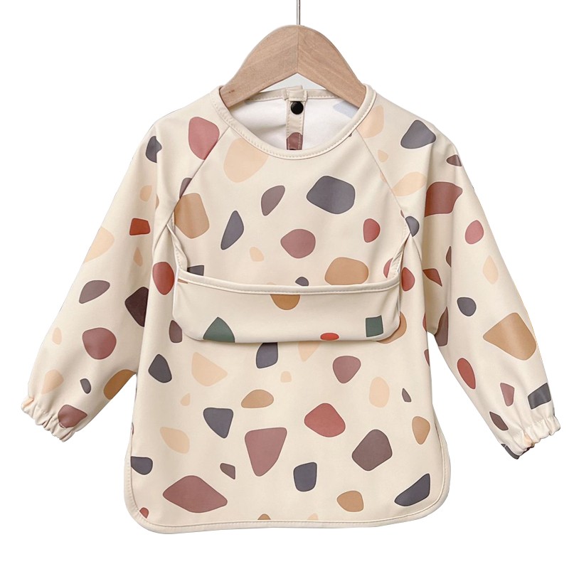 Kids Aprons Manufacturer - Wholesale Long Sleeve Waterproof PU Baby Feeding Coverall Snap Button Painting Clothing