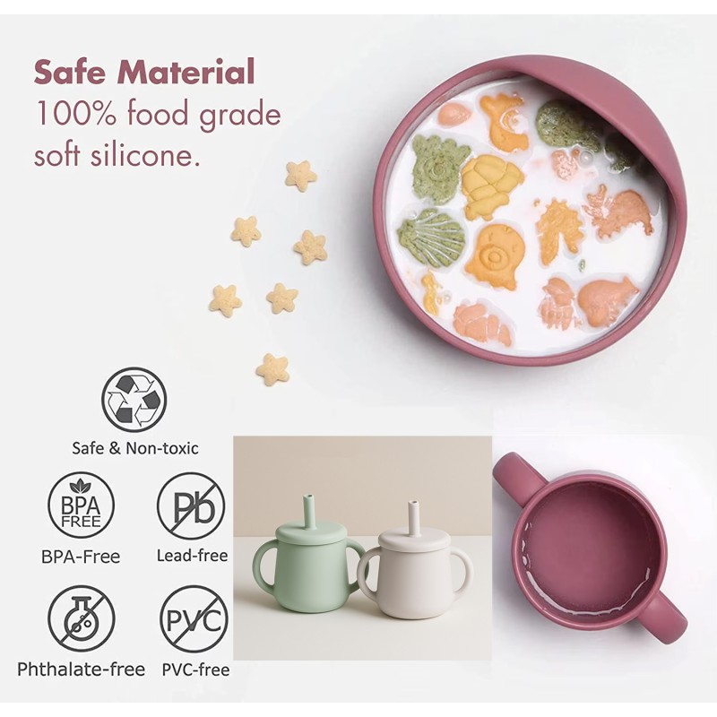 Silicone Kids Feeding Set Manufacturer - OEM Cup Bowl Tableware Suction Dish Bibs Spoon Plate Set