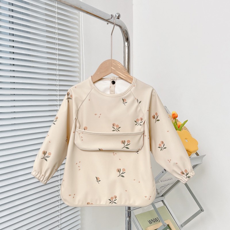 Kids Aprons Manufacturer - Wholesale Long Sleeve Waterproof PU Baby Feeding Coverall Snap Button Painting Clothing