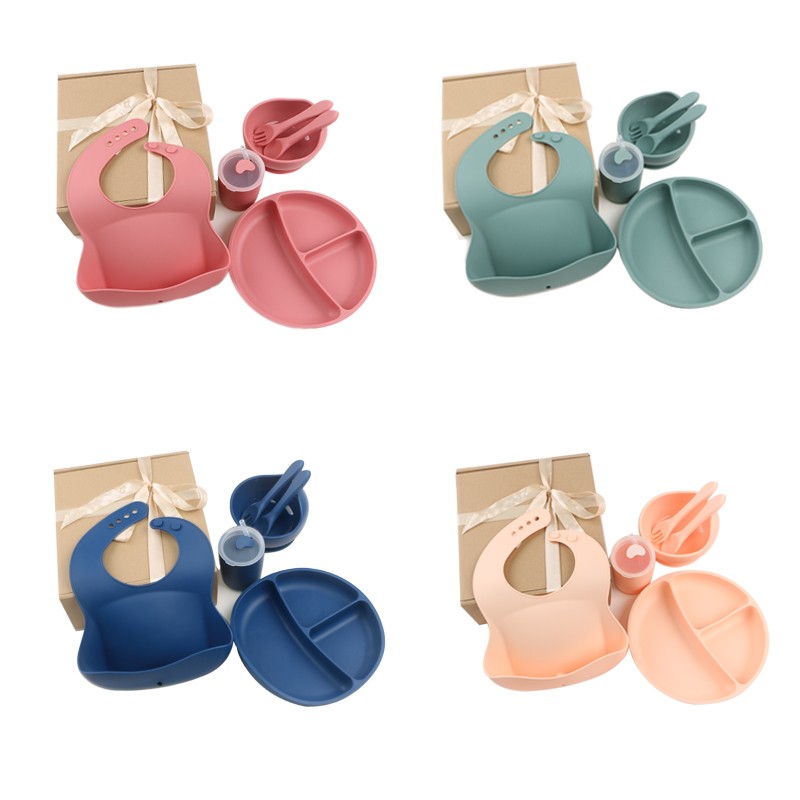 Baby Feeding Tableware Set Manufacturer - 6 Piece Child Tool Deep Split Tray Eco Silicone