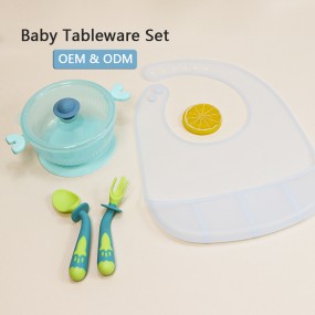 Silicone Tableware Set Manufacturer - Customizable Food-Grade Washable Bib and Snack Bowls for Baby