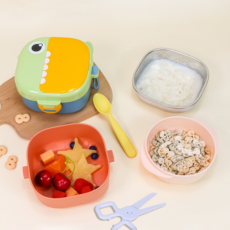 Kids Dining Tableware Set Manufacturer - Custom PP Plastic Food Bowls with Silicone Bibs Spoon Fork