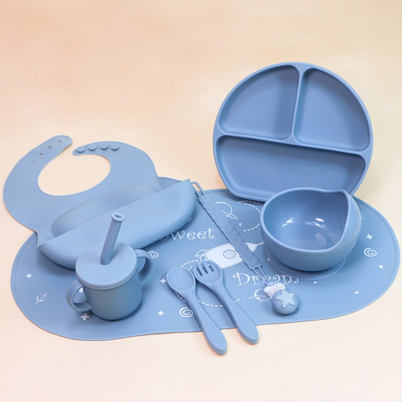 Silicone Baby Feeding Set Manufacturer - Wholesale New Placemat Cup Suction Plate Bowl Spoon Fork Bibs