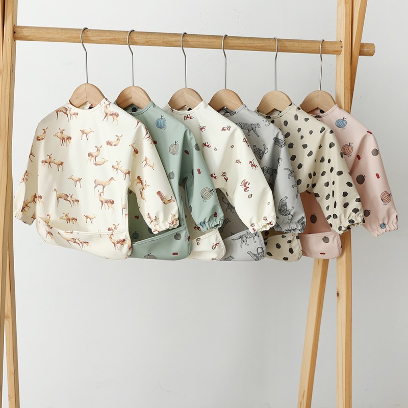 Baby Coverall Apron Manufacturer - Customized Waterproof PU Smock Clothing Long Sleeve Eating Cloth Feeding Drool Bib