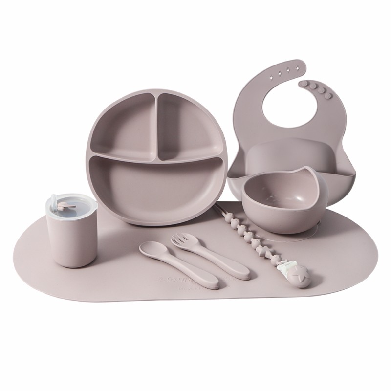 Silicone Baby Feeding Set Manufacturer - Wholesale New Placemat Cup Suction Plate Bowl Spoon Fork Bibs