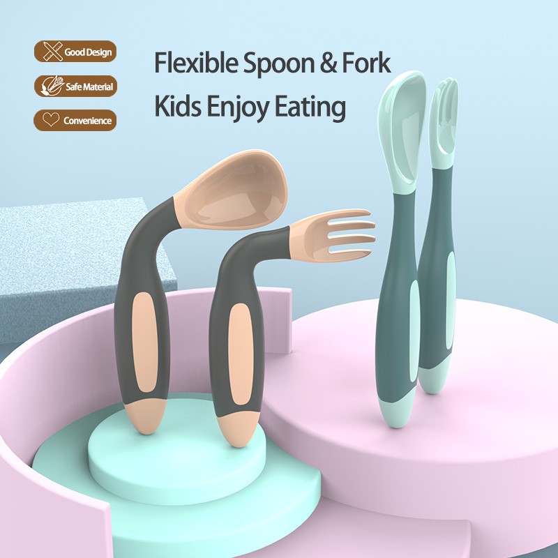 Baby Tableware Set Manufacturer - Children's Stainless Steel and Silicone Fork Set for Feeding Training