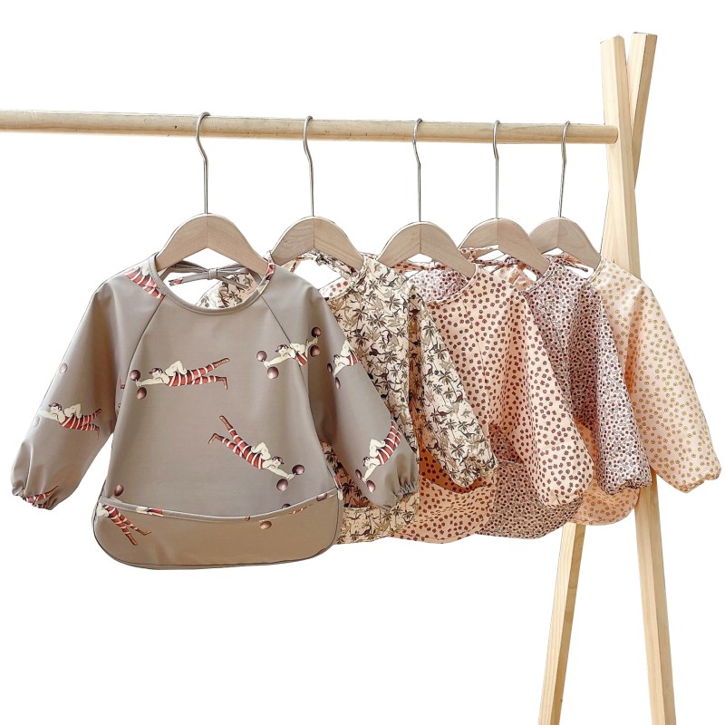 Infant Smocked Coverall Manufacturer - Wholesale PU Adjustable Long Sleeve Bibs Waterproof Drool Feeding Baby Clothes