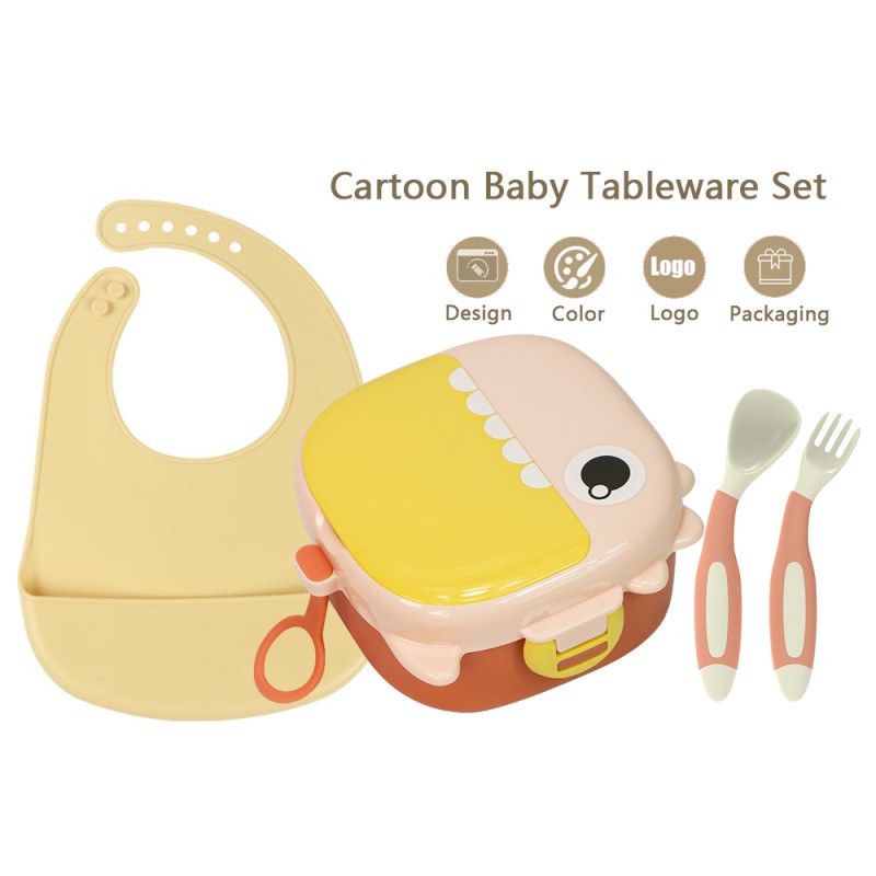 Kids Dining Tableware Set Manufacturer - Custom PP Plastic Food Bowls with Silicone Bibs Spoon Fork