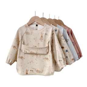 Kids Aprons Manufacturer - Wholesale Long Sleeve Waterproof PU Baby Feeding Coverall Snap Button Painting Clothing