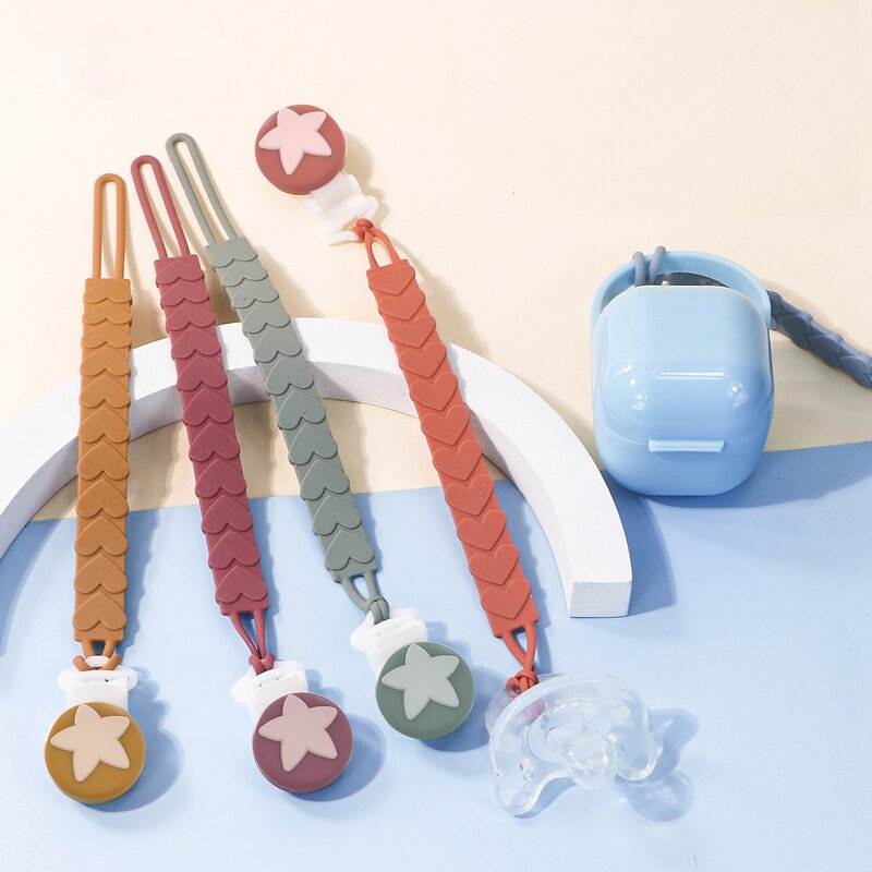 Pacifier Clips Holder Manufacturer - Portable BPA Free Silicone Teether Soother Box Case Chain Clip