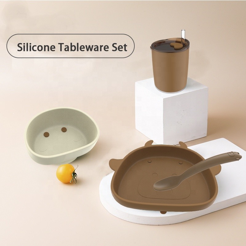 Toddler Dining Set Manufacturer - Kids Silicone Suction Plate Tableware Feeding Bowl Cup Spoon Fork