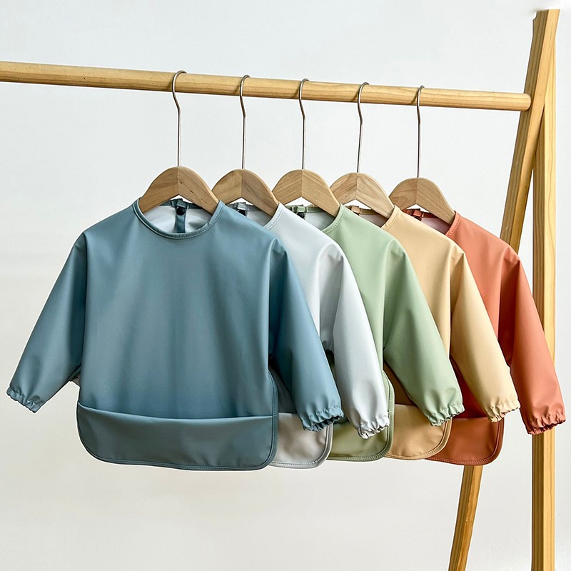 Toddler Feeding Apron Manufacturer - Custom New PU Waterproof Long Sleeves Smock Overalls Smocked Children Clothing