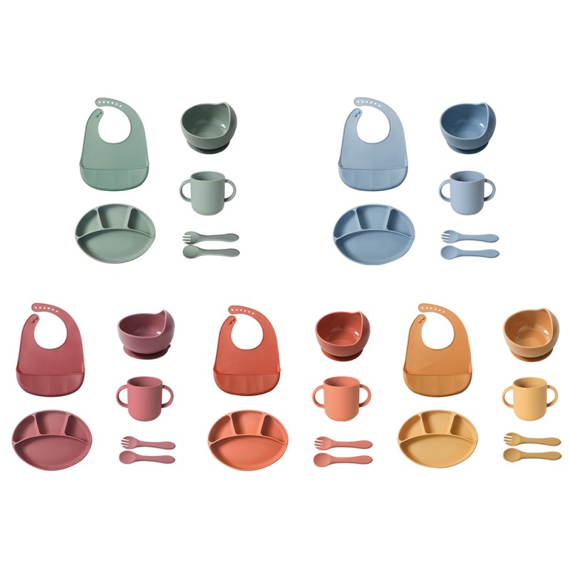 Silicone Baby Bowl Set Manufacturer - Wholesale Suction Plate Training Cup Spoon Fork Bibs