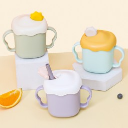 Baby Sippy Cups Manufacturer - New Sublimation Silicone PP Water Milk Training Cups with Lids Straws