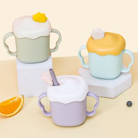 Baby Sippy Cups Manufacturer - New Sublimation Silicone PP Water Milk Training Cups with Lids Straws