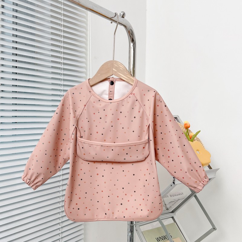 Kids Aprons Manufacturer - Wholesale Long Sleeve Waterproof PU Baby Feeding Coverall Snap Button Painting Clothing