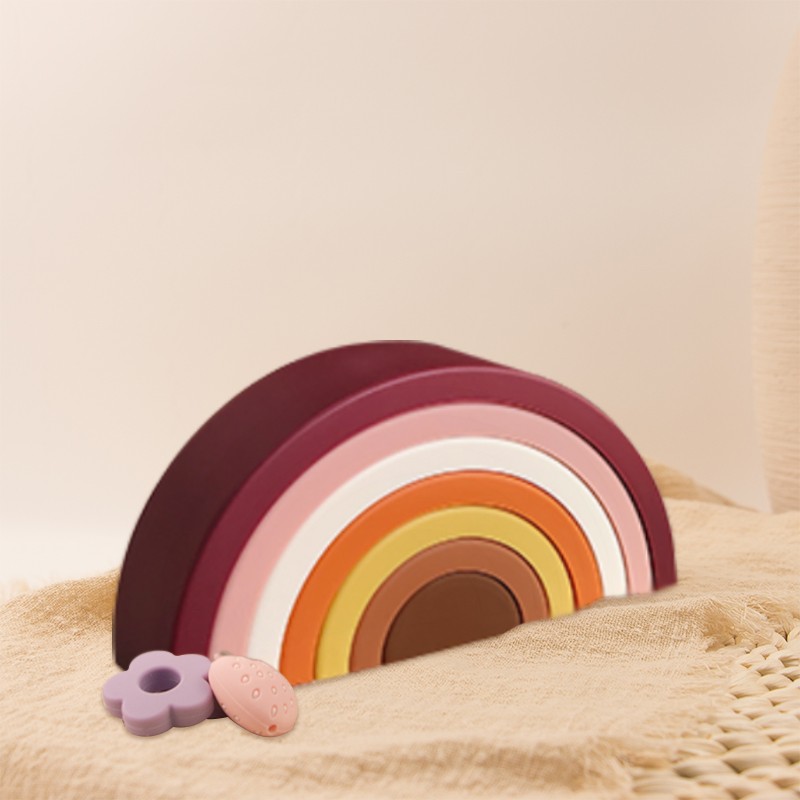 Silicone Stacking Toy Manufacturer - Custom New Arrival Soft Toddler Rainbow Nesting Blocks Toys