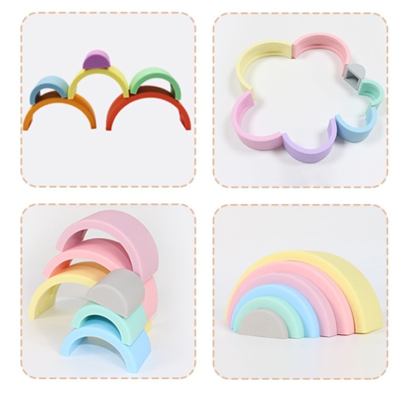 Silicone Stacking Toy Manufacturer - Custom New Arrival Soft Toddler Rainbow Nesting Blocks Toys