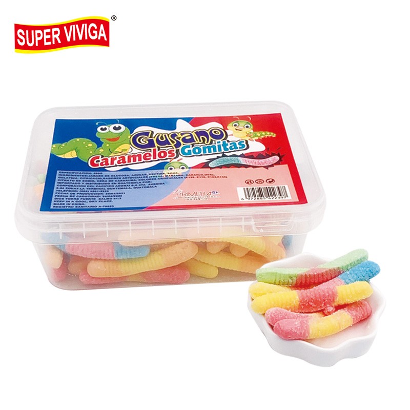 OEM Colorful Sugar Coated Sour Worm Jelly Gummy Candy