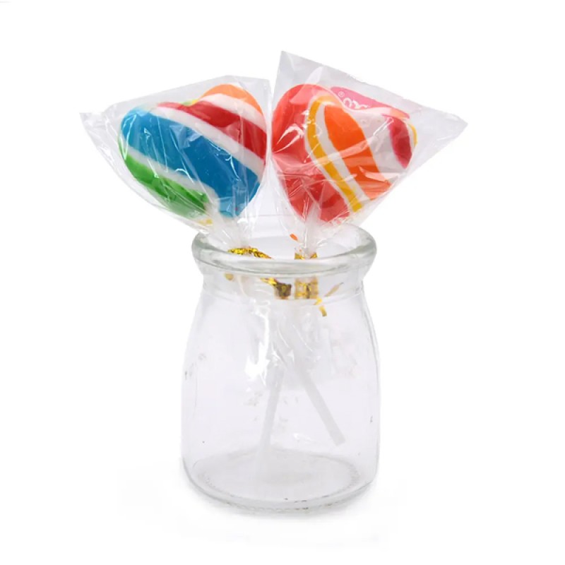 Wholesale Custom Rainbow Sweet Heart Shape Hard Lollipops