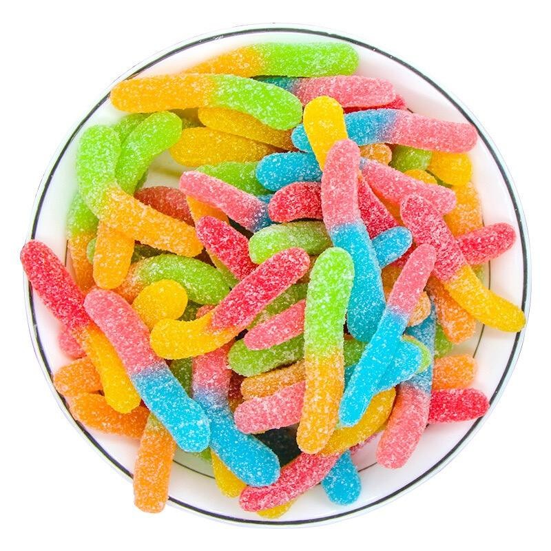 OEM Colorful Sugar Coated Sour Worm Jelly Gummy Candy