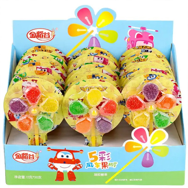 Wholesale Custom China Shantou Halal Fruit Spin Windmill Whistle Lollipop Candy Toys